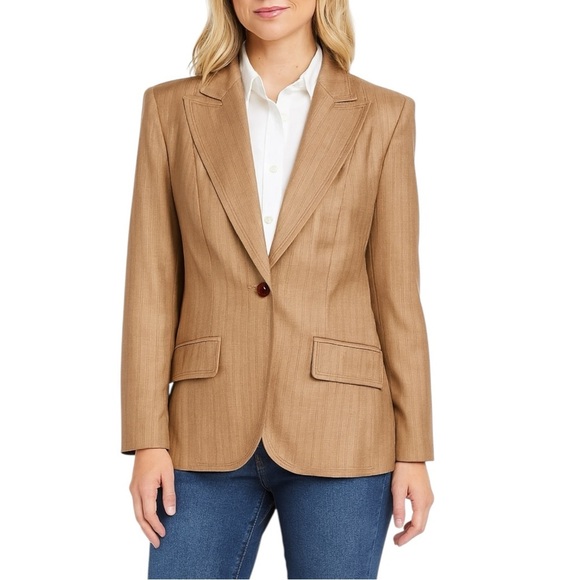 AMANDA SMITH Suit Jacket Blazer Tan Pinstripe 16W - NWT - Picture 1 of 11
